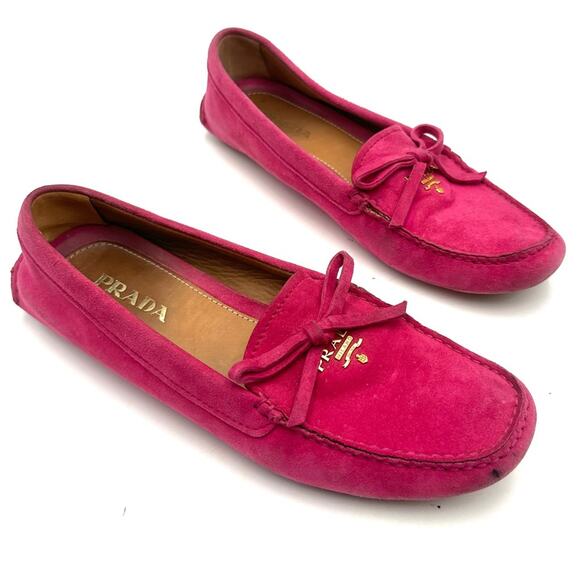 PRADA flats - Fuchsia Hot Pink #barbiecore suede flats - SIZE 37.5 EUC / 7 US - Picture 1 of 14